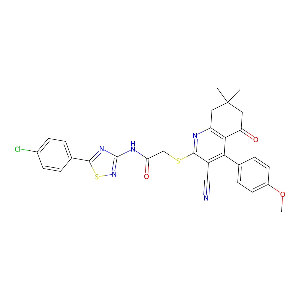 N-[5-(4-chlorophenyl)-1,2,4-thiadiazol-3-yl]-2-[[3-cyano-4-(4-methoxyphenyl)-7,7-dimethyl-5-oxo-6,8-dihydroquinolin-2-yl]sulfanyl]acetamide molecular structure, CAS 690961-12-7