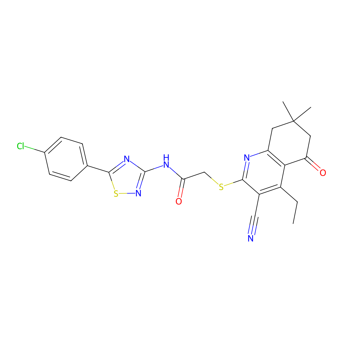 N-[5-(4-chlorophenyl)-1,2,4-thiadiazol-3-yl]-2-[(3-cyano-4-ethyl-7,7-dimethyl-5-oxo-6,8-dihydroquinolin-2-yl)sulfanyl]acetamide molecular structure, CAS 690961-24-1