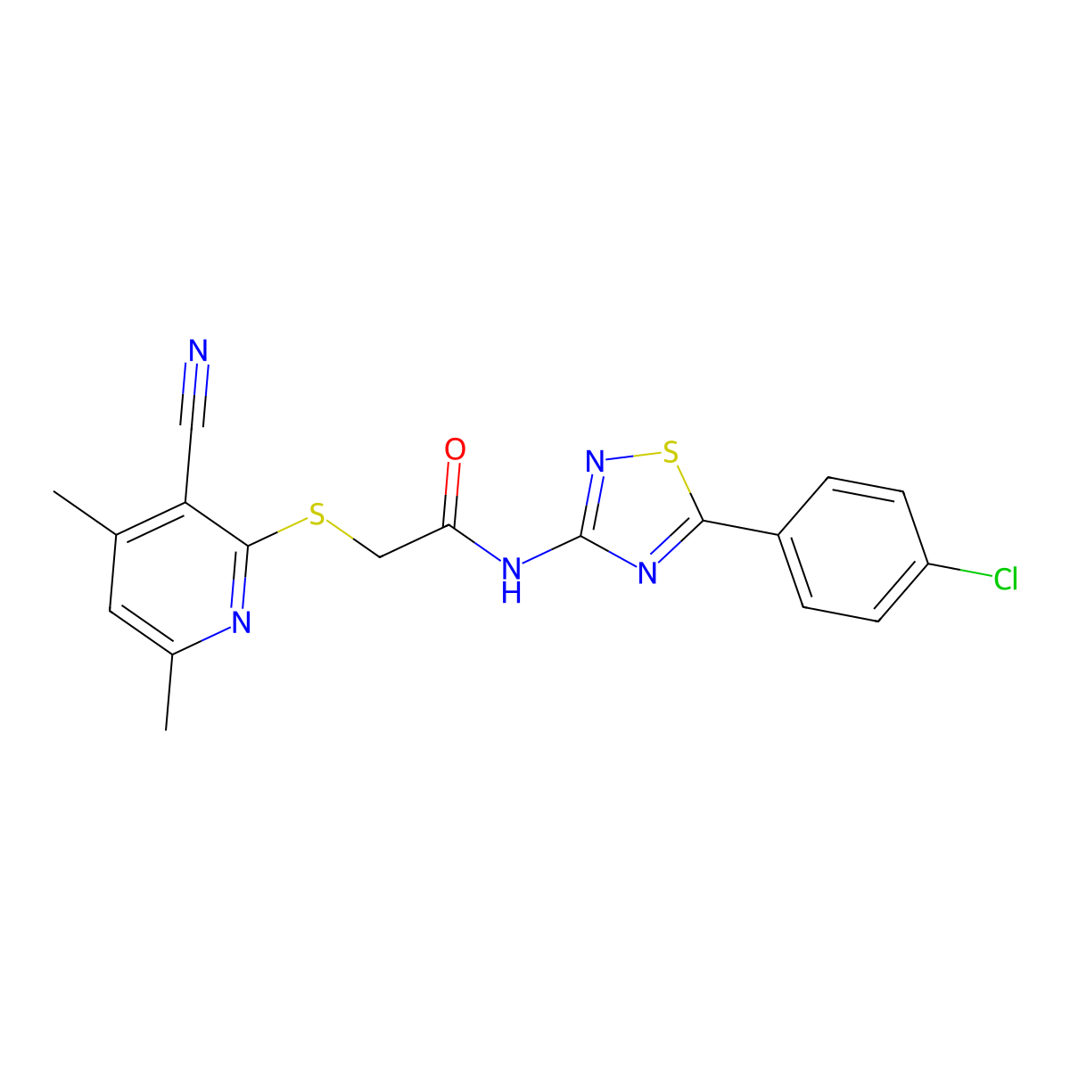N-[5-(4-chlorophenyl)-1,2,4-thiadiazol-3-yl]-2-[(3-cyano-4,6-dimethylpyridin-2-yl)sulfanyl]acetamide molecular structure, CAS 690961-41-2