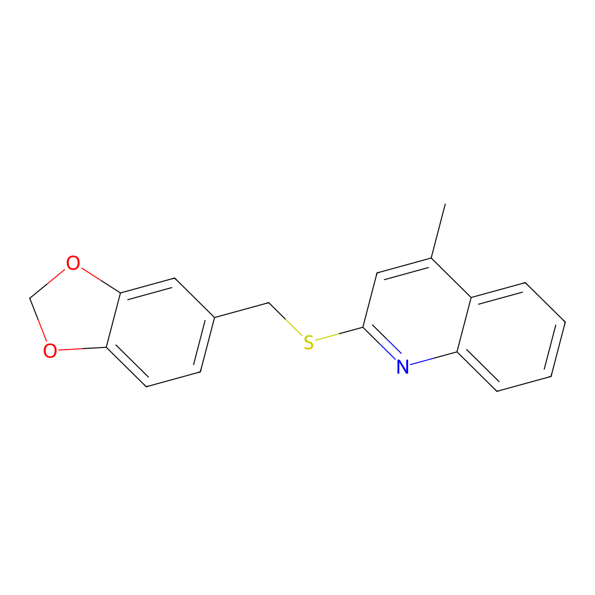 2-((Benzo[d][1,3]dioxol-5-ylmethyl)thio)-4-methylquinoline molecular structure, CAS 690961-48-9