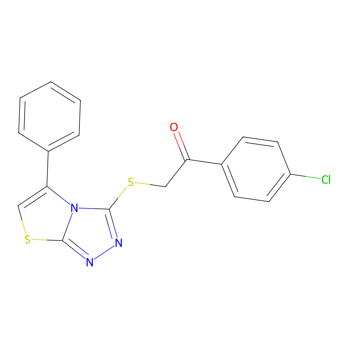 1-(4-Chlorophenyl)-2-({5-phenyl-[1,2,4]triazolo[3,4-b][1,3]thiazol-3-yl}sulfanyl)ethan-1-one molecular structure, CAS 690961-60-5