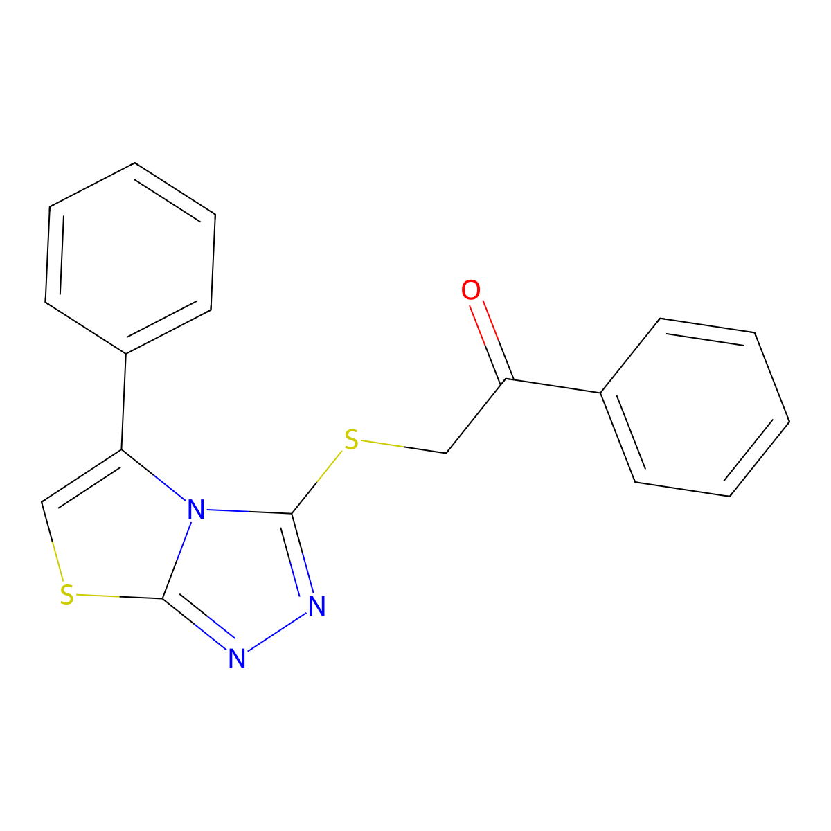 1-Phenyl-2-({5-phenyl-[1,2,4]triazolo[3,4-b][1,3]thiazol-3-yl}sulfanyl)ethan-1-one molecular structure, CAS 690961-61-6