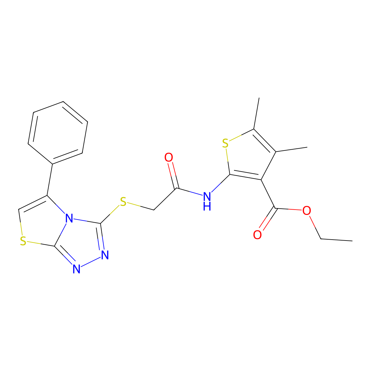 Ethyl 4,5-dimethyl-2-(2-((5-phenylthiazolo[2,3-c][1,2,4]triazol-3-yl)thio)acetamido)thiophene-3-carboxylate molecular structure, CAS 690961-67-2