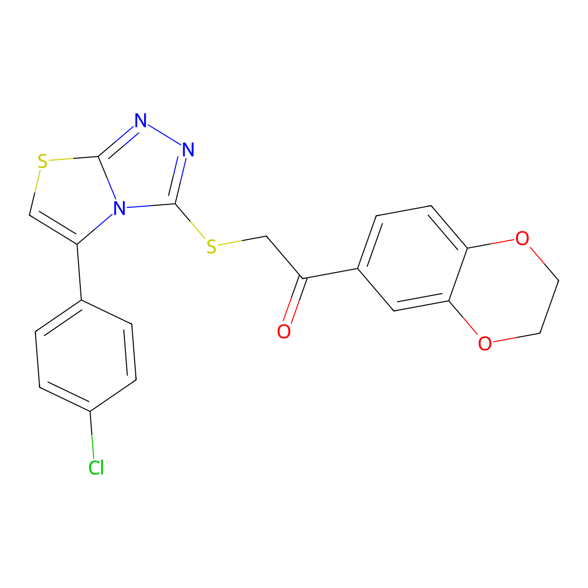 2-{[5-(4-Chlorophenyl)-[1,2,4]triazolo[3,4-b][1,3]thiazol-3-yl]sulfanyl}-1-(2,3-dihydro-1,4-benzodioxin-6-yl)ethan-1-one molecular structure, CAS 690961-70-7