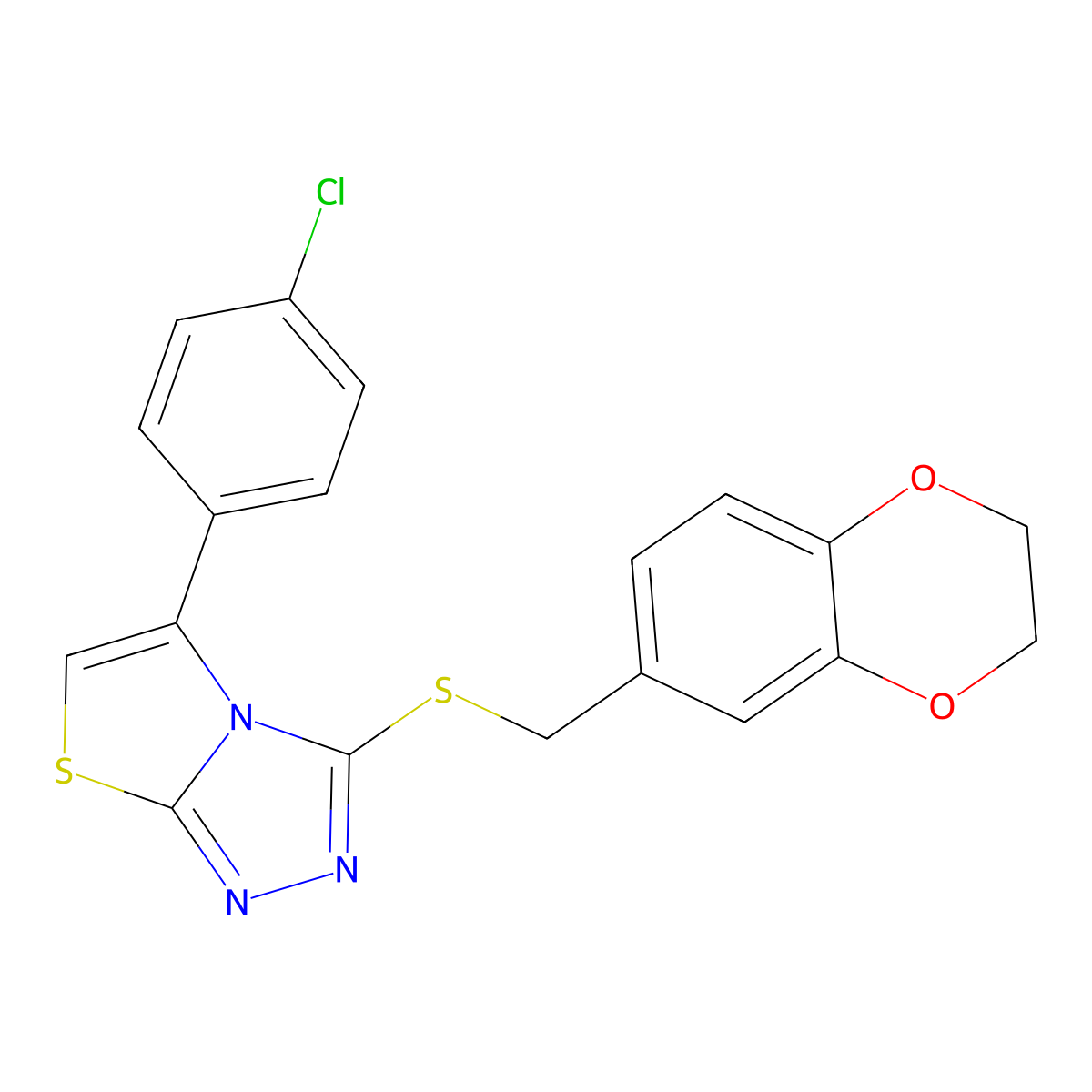 5-(4-Chlorophenyl)-3-{[(2,3-dihydro-1,4-benzodioxin-6-yl)methyl]sulfanyl}-[1,2,4]triazolo[3,4-b][1,3]thiazole molecular structure, CAS 690961-72-9