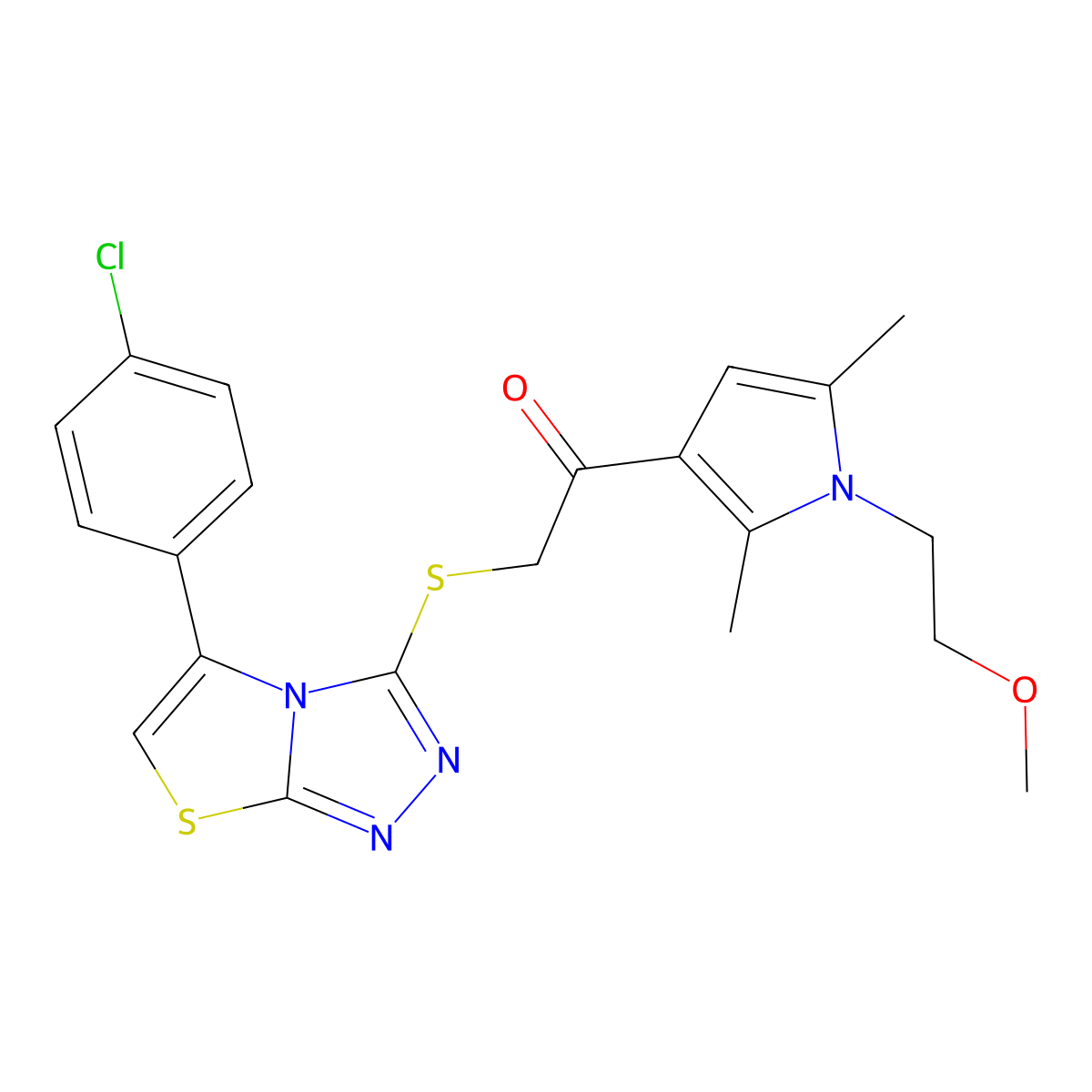 2-{[5-(4-chlorophenyl)[1,3]thiazolo[2,3-c][1,2,4]triazol-3-yl]thio}-1-[1-(2-methoxyethyl)-2,5-dimethyl-1H-pyrrol-3-yl]ethanone molecular structure, CAS 690961-75-2