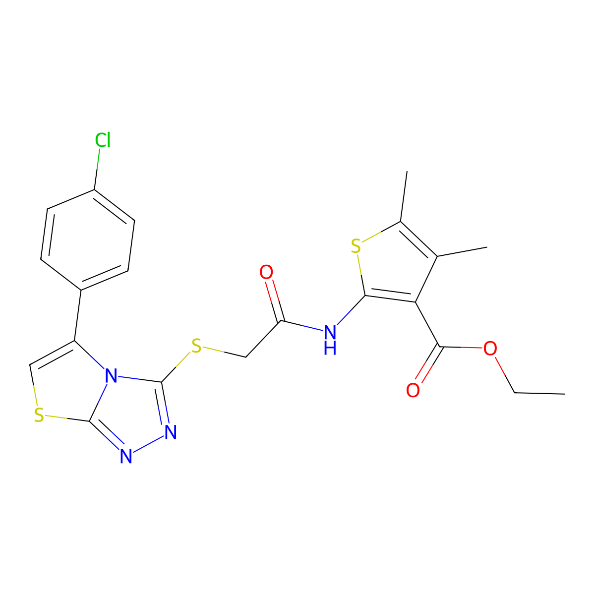 Ethyl 2-(2-((5-(4-chlorophenyl)thiazolo[2,3-c][1,2,4]triazol-3-yl)thio)acetamido)-4,5-dimethylthiophene-3-carboxylate molecular structure, CAS 690961-77-4