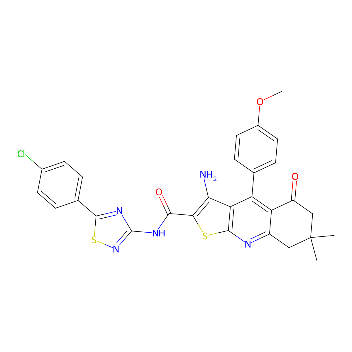 3-amino-N-[5-(4-chlorophenyl)-1,2,4-thiadiazol-3-yl]-4-(4-methoxyphenyl)-7,7-dimethyl-5-oxo-6,8-dihydrothieno[2,3-b]quinoline-2-carboxamide molecular structure, CAS 690961-79-6