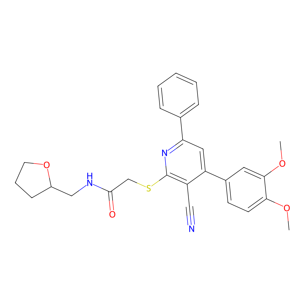 2-[3-cyano-4-(3,4-dimethoxyphenyl)-6-phenylpyridin-2-yl]sulfanyl-N-(oxolan-2-ylmethyl)acetamide molecular structure, CAS 690961-88-7