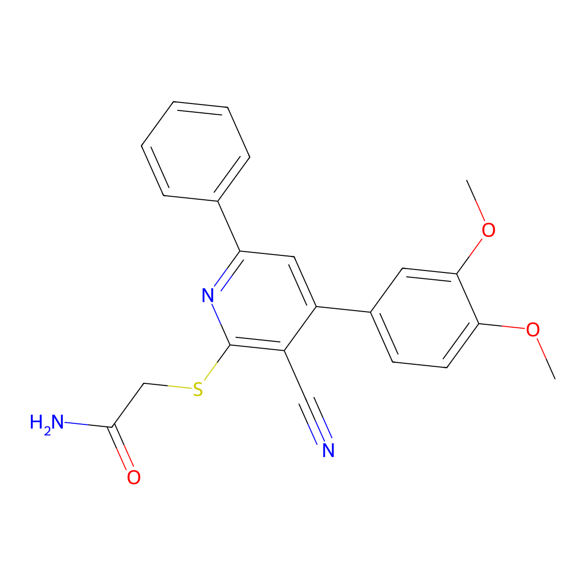 2-[3-Cyano-4-(3,4-dimethoxyphenyl)-6-phenylpyridin-2-yl]sulfanylacetamide molecular structure, CAS 690961-89-8