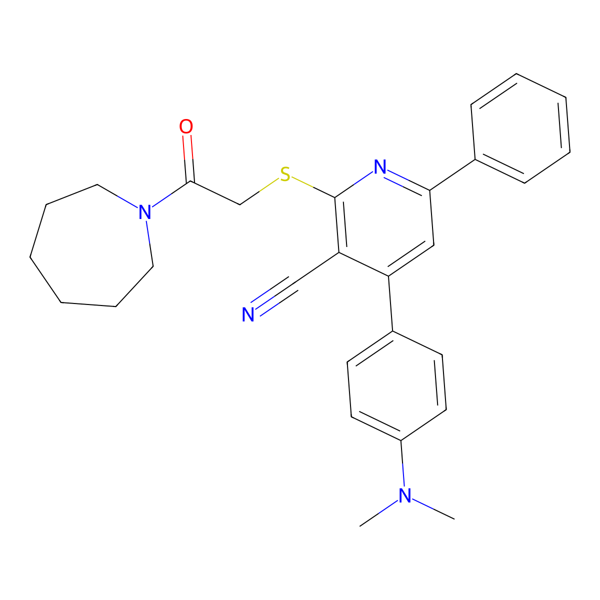 2-((2-(Azepan-1-yl)-2-oxoethyl)thio)-4-(4-(dimethylamino)phenyl)-6-phenylnicotinonitrile molecular structure, CAS 690961-95-6