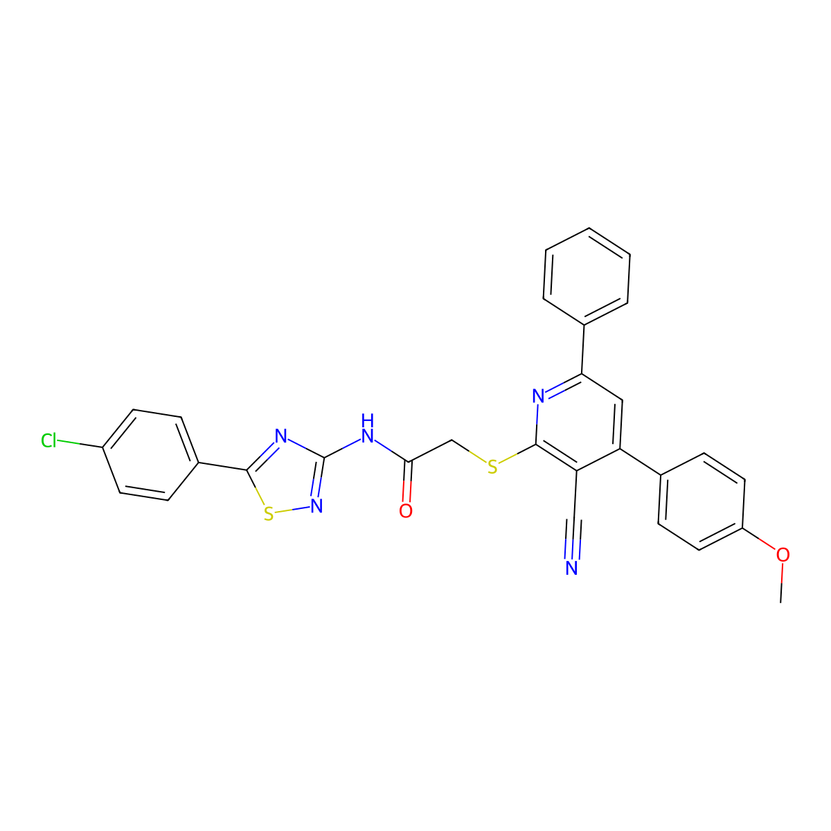N-[5-(4-Chlorophenyl)-1,2,4-thiadiazol-3-YL]-2-{[3-cyano-4-(4-methoxyphenyl)-6-phenylpyridin-2-YL]sulfanyl}acetamide molecular structure, CAS 690961-96-7