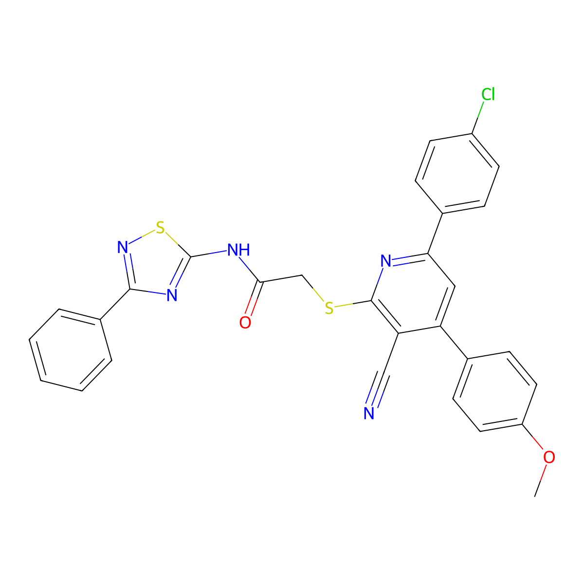 2-[6-(4-chlorophenyl)-3-cyano-4-(4-methoxyphenyl)pyridin-2-yl]sulfanyl-N-(3-phenyl-1,2,4-thiadiazol-5-yl)acetamide molecular structure, CAS 690961-97-8