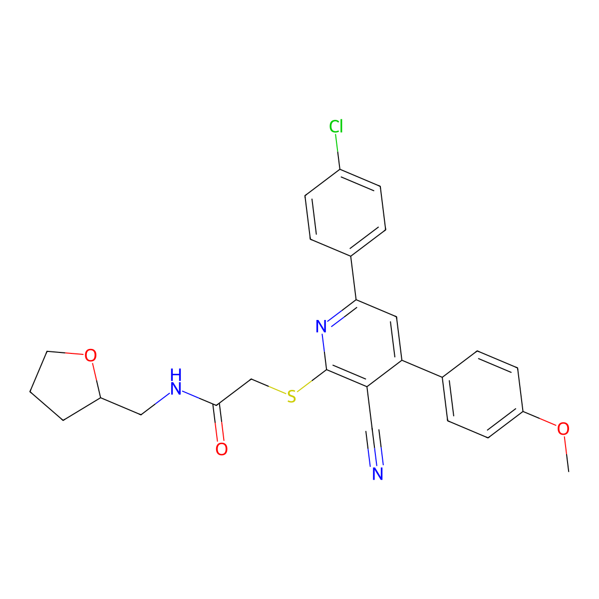 2-[6-(4-chlorophenyl)-3-cyano-4-(4-methoxyphenyl)pyridin-2-yl]sulfanyl-N-(oxolan-2-ylmethyl)acetamide molecular structure, CAS 690961-98-9