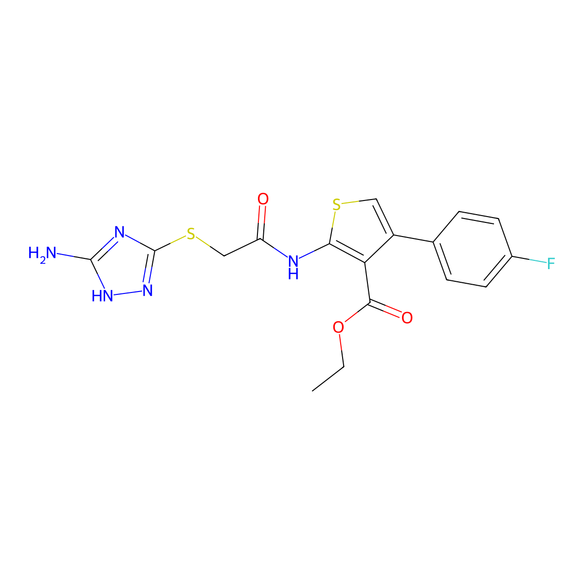 ethyl 2-(2-((5-amino-1H-1,2,4-triazol-3-yl)thio)acetamido)-4-(4-fluorophenyl)thiophene-3-carboxylate molecular structure, CAS 690962-00-6