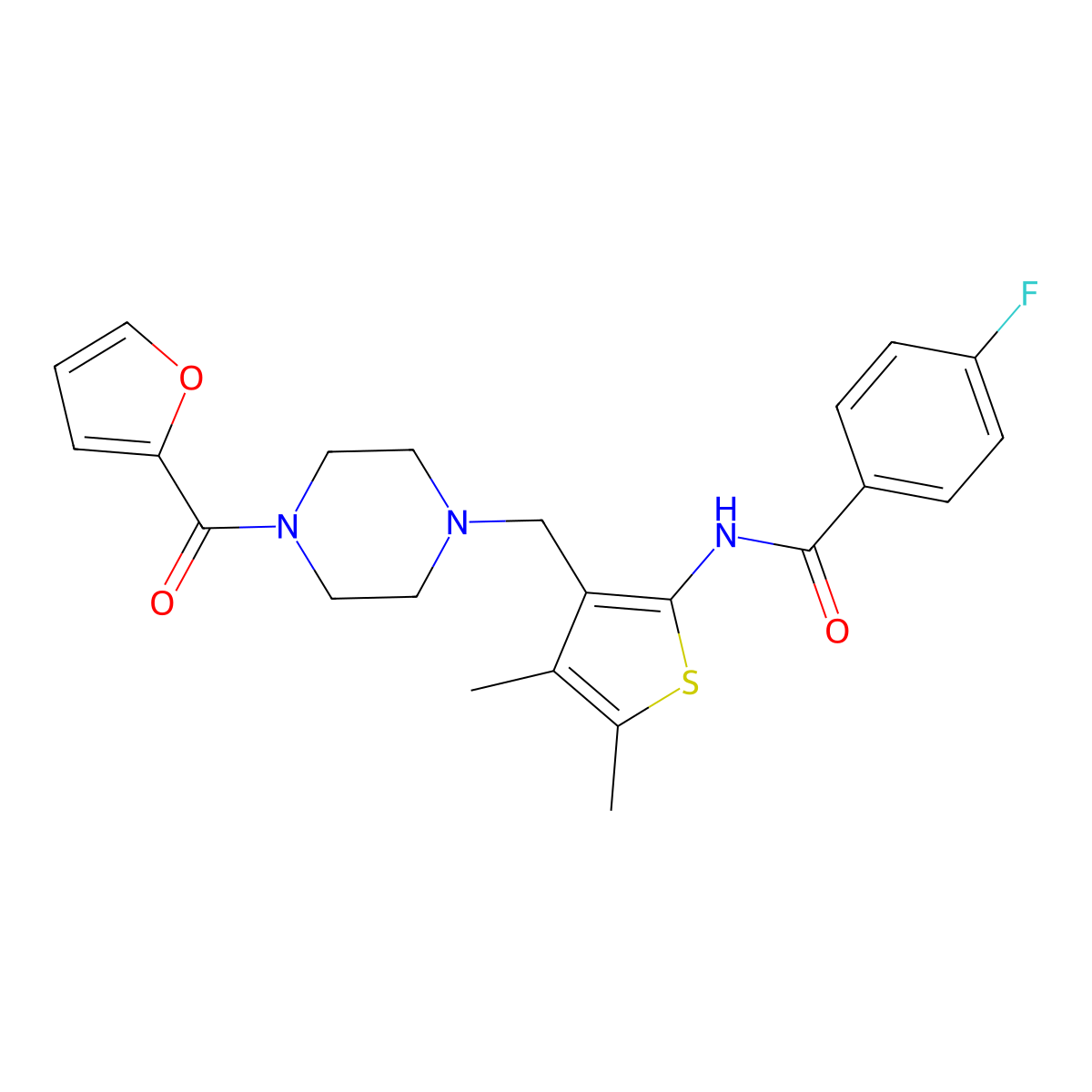 4-fluoro-N-(3-{[4-(furan-2-carbonyl)piperazin-1-yl]methyl}-4,5-dimethylthiophen-2-yl)benzamide molecular structure, CAS 690962-16-4
