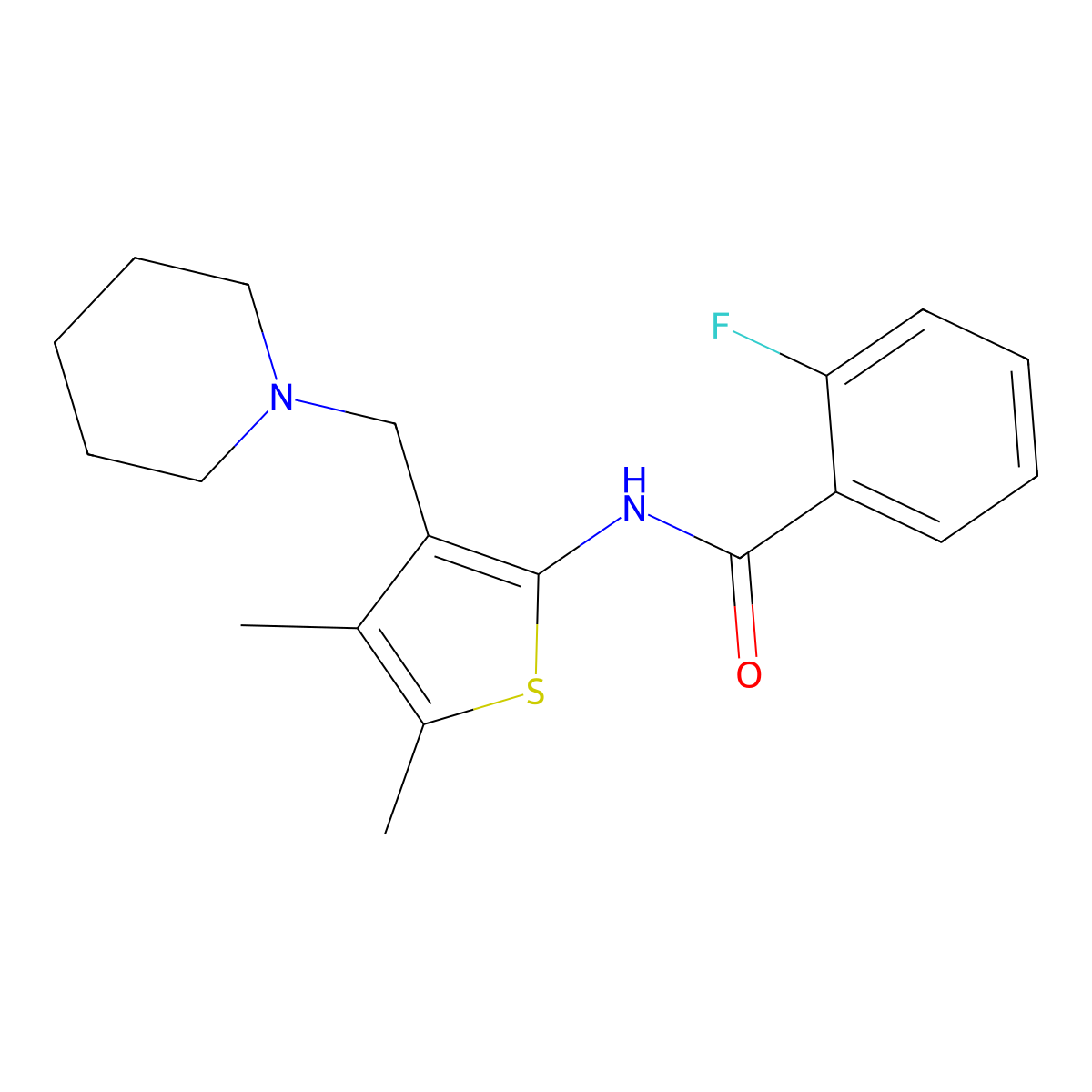 N-[4,5-dimethyl-3-(1-piperidinylmethyl)-2-thienyl]-2-fluorobenzamide molecular structure, CAS 690962-18-6