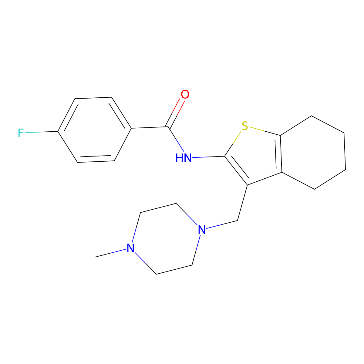 4-fluoro-N-(3-((4-methylpiperazin-1-yl)methyl)-4,5,6,7-tetrahydrobenzo[b]thiophen-2-yl)benzamide molecular structure, CAS 690962-20-0