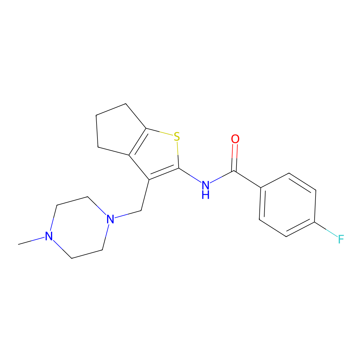 4-fluoro-N-(3-((4-methylpiperazin-1-yl)methyl)-5,6-dihydro-4H-cyclopenta[b]thiophen-2-yl)benzamide molecular structure, CAS 690962-22-2