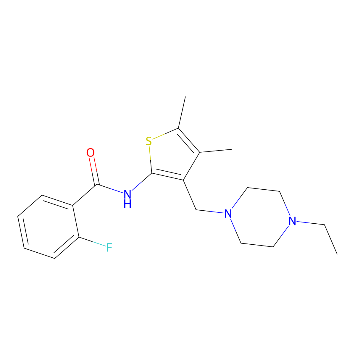 N-(3-((4-ethylpiperazin-1-yl)methyl)-4,5-dimethylthiophen-2-yl)-2-fluorobenzamide molecular structure, CAS 690962-23-3