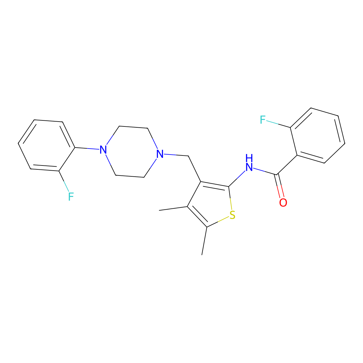 2-fluoro-N-(3-((4-(2-fluorophenyl)piperazin-1-yl)methyl)-4,5-dimethylthiophen-2-yl)benzamide molecular structure, CAS 690962-24-4
