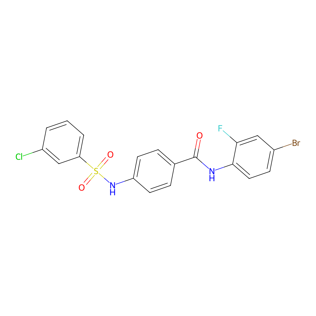 N-(4-bromo-2-fluorophenyl)-4-[(3-chlorophenyl)sulfonylamino]benzamide molecular structure, CAS 690962-32-4