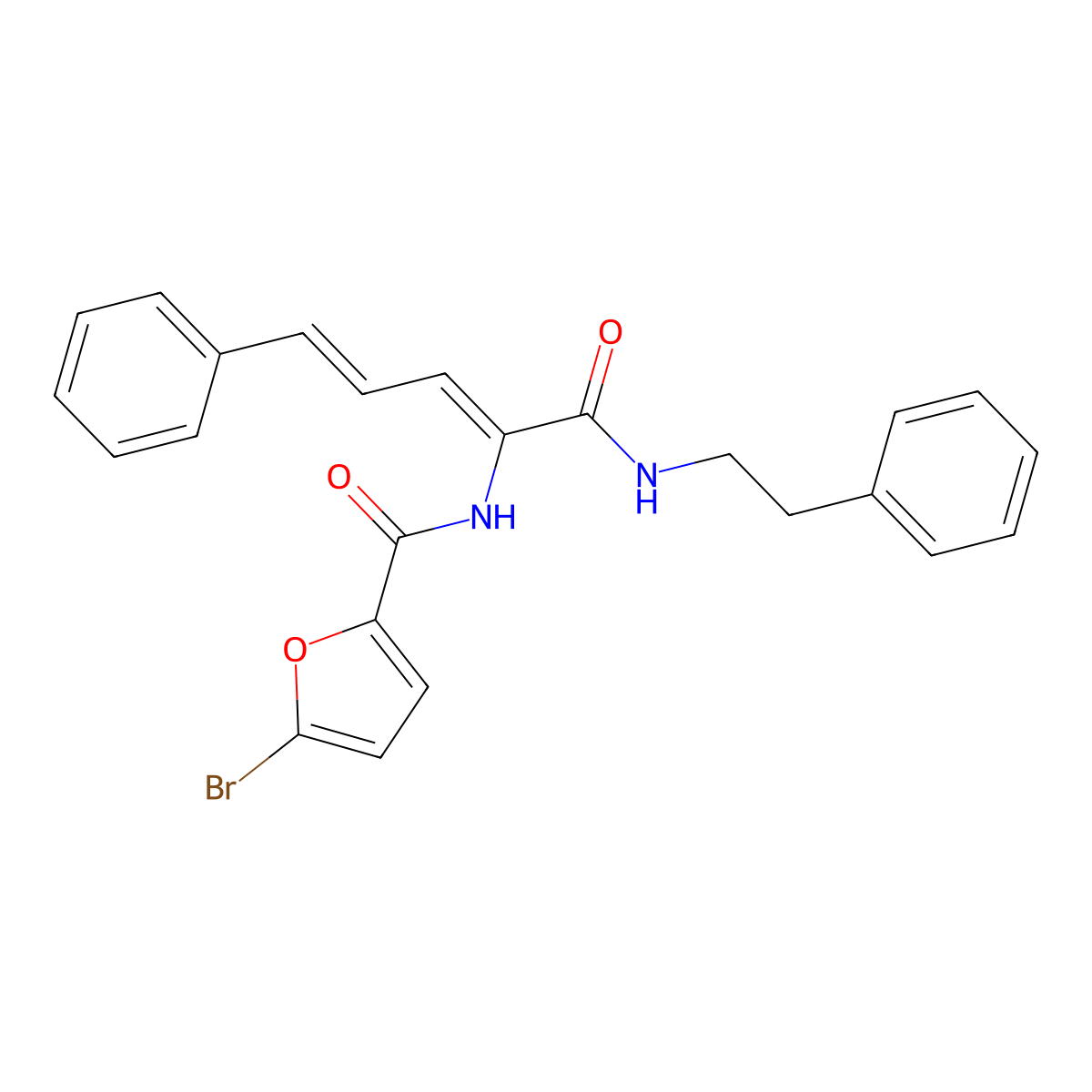 5-Bromo-N-[4-phenyl-1-[[(2-phenylethyl)amino]carbonyl]-1,3-butadien-1-yl]-2-furancarboxamide molecular structure, CAS 690963-49-6