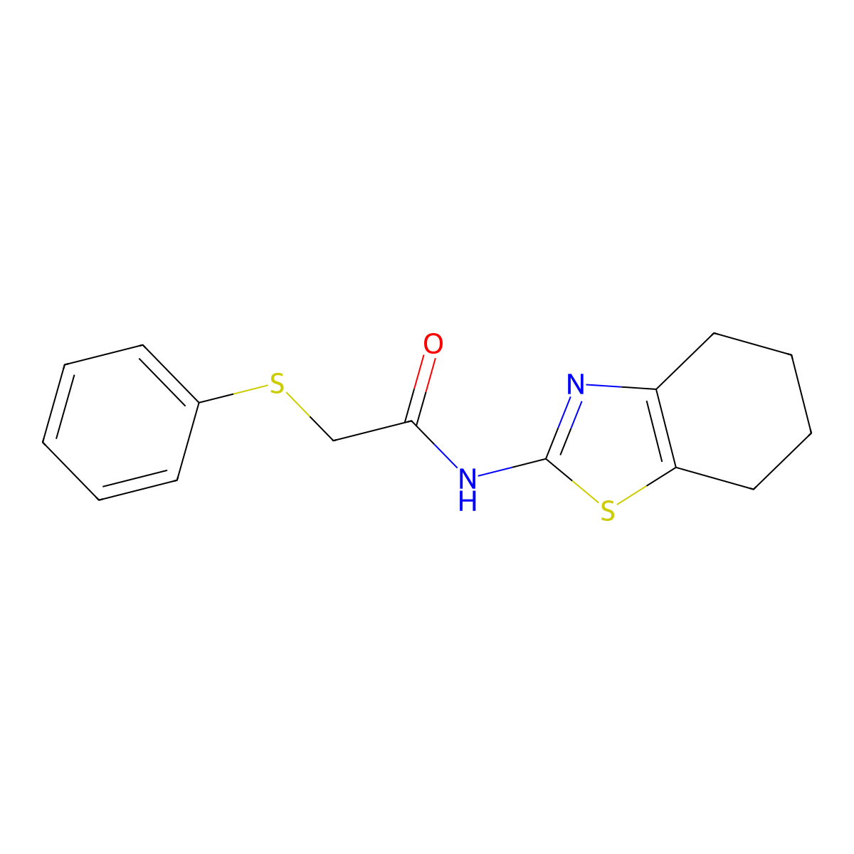 2-(phenylsulfanyl)-N-(4,5,6,7-tetrahydro-1,3-benzothiazol-2-yl)acetamide molecular structure, CAS 690964-31-9