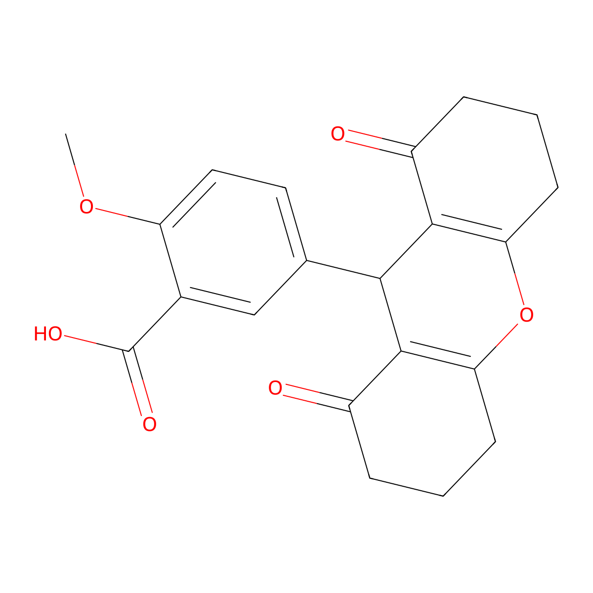5-(1,8-dioxo-2,3,4,5,6,7,8,9-octahydro-1H-xanthen-9-yl)-2-methoxybenzoic acid molecular structure, CAS 690967-11-4