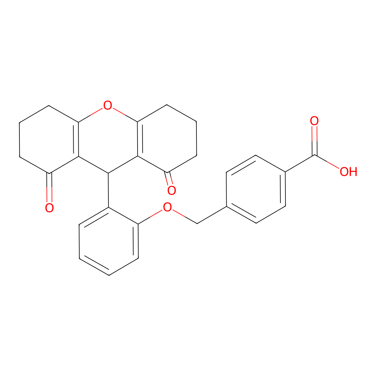 4-{[2-(1,8-dioxo-2,3,4,5,6,7,8,9-octahydro-1H-xanthen-9-yl)phenoxy]methyl}benzoic acid molecular structure, CAS 690968-16-2
