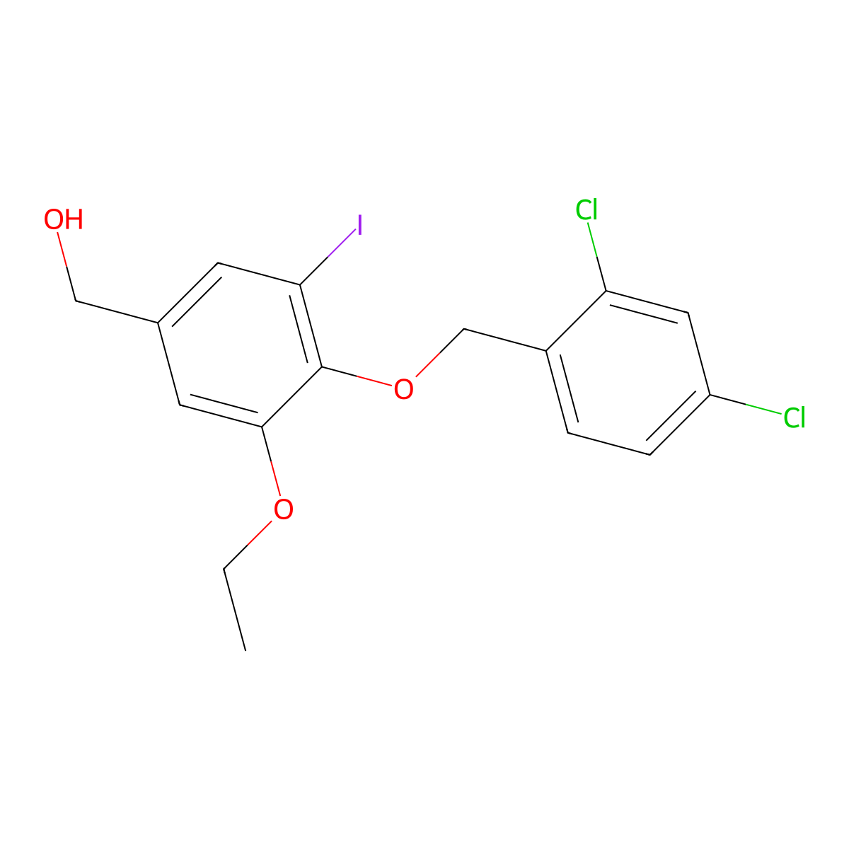 [4-[(2,4-Dichlorophenyl)methoxy]-3-ethoxy-5-iodophenyl]methanol molecular structure, CAS 690968-51-5