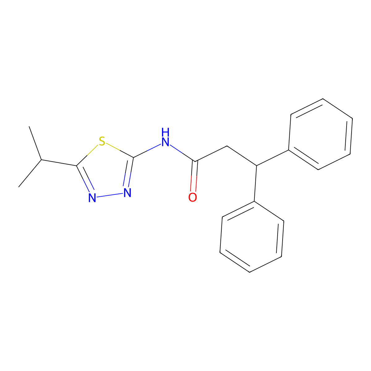 3,3-diphenyl-N-(5-propan-2-yl-1,3,4-thiadiazol-2-yl)propanamide molecular structure, CAS 690969-87-0