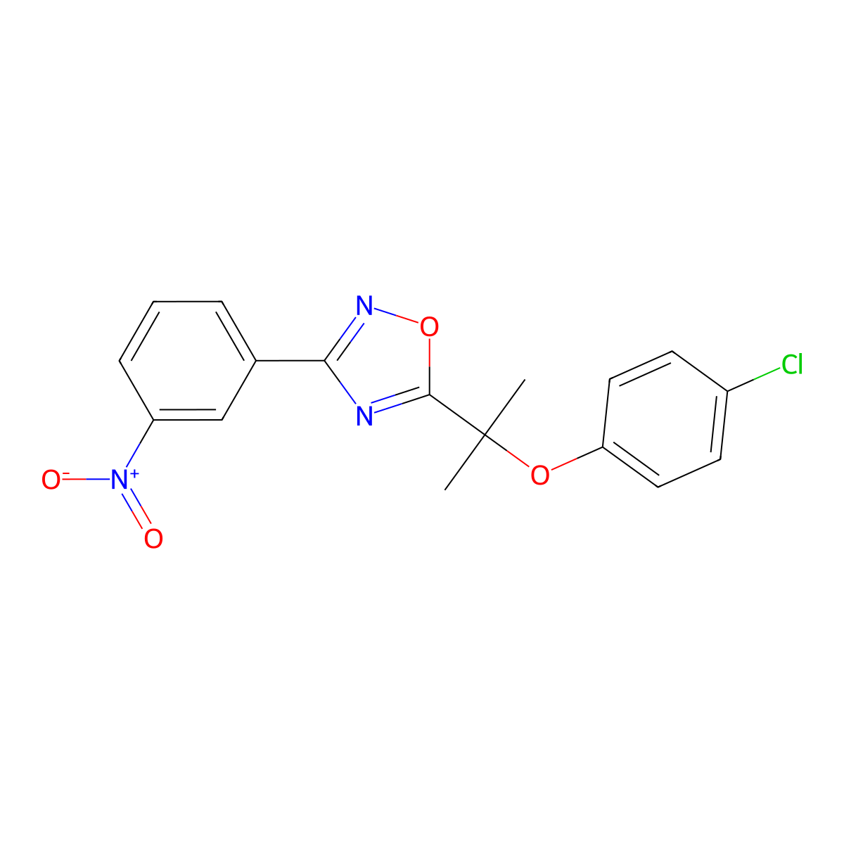 5-[2-(4-Chlorophenoxy)propan-2-yl]-3-(3-nitrophenyl)-1,2,4-oxadiazole molecular structure, CAS 690970-85-5