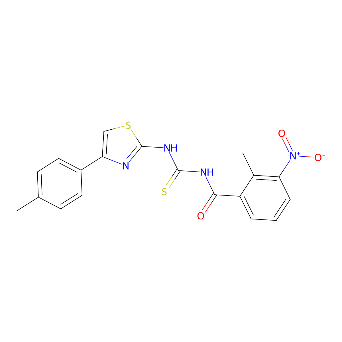 2-methyl-N-[[4-(4-methylphenyl)-1,3-thiazol-2-yl]carbamothioyl]-3-nitrobenzamide molecular structure, CAS 690971-78-9