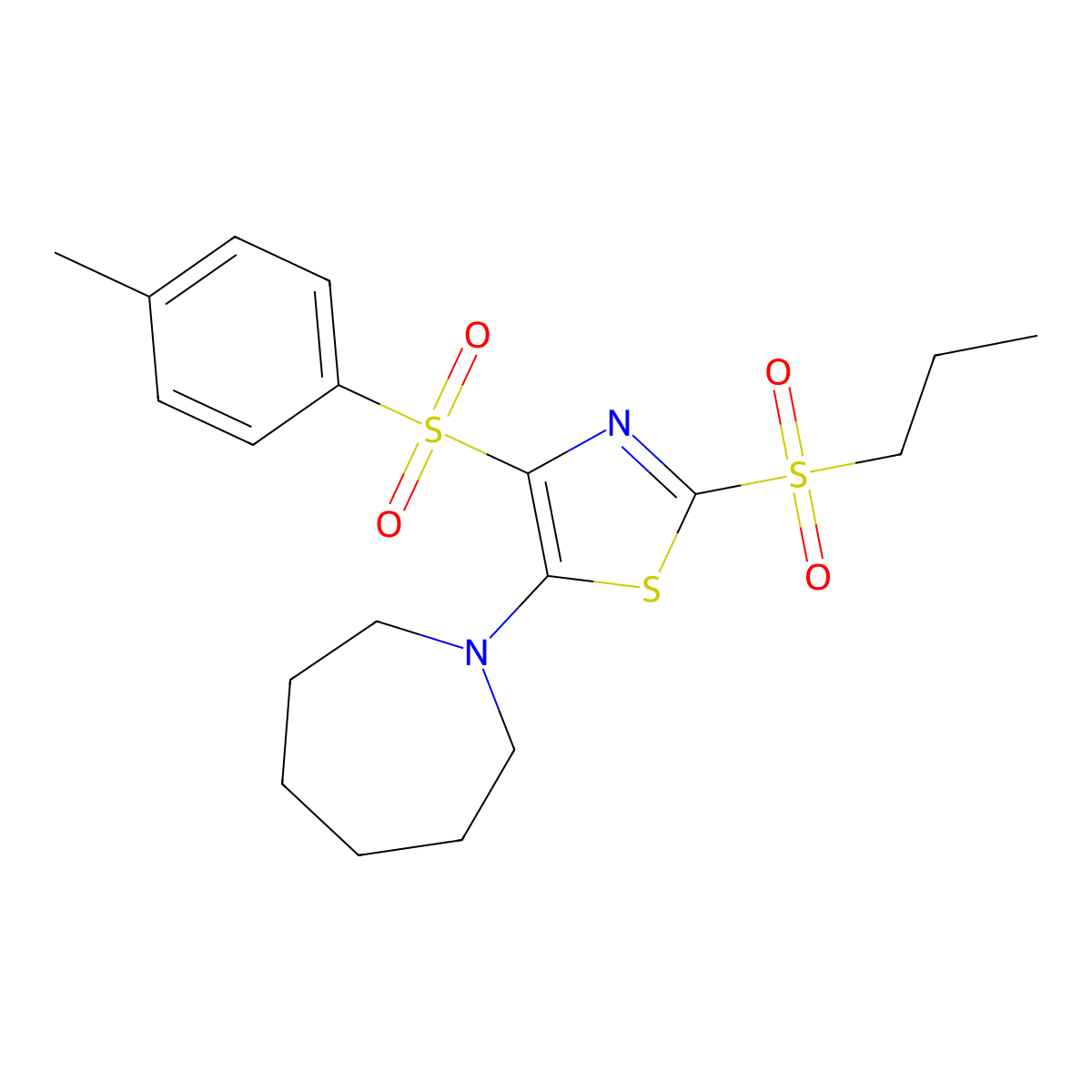 5-(Azepan-1-yl)-2-(propylsulfonyl)-4-tosylthiazole molecular structure, CAS 690973-83-2