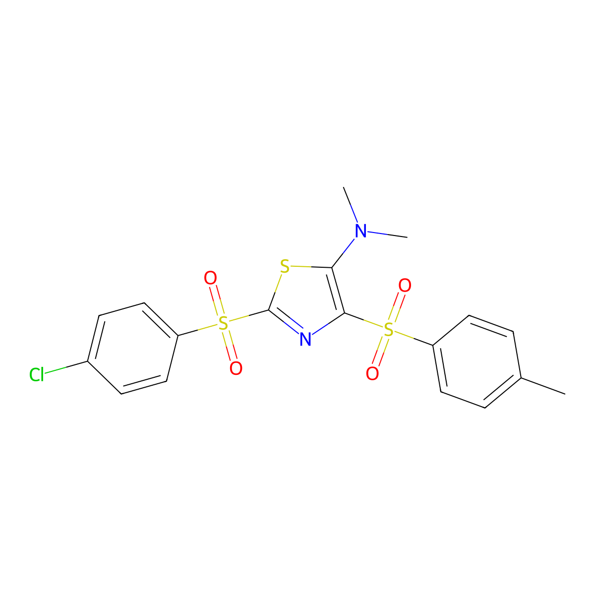 2-((4-chlorophenyl)sulfonyl)-N,N-dimethyl-4-tosylthiazol-5-amine molecular structure, CAS 690979-53-4