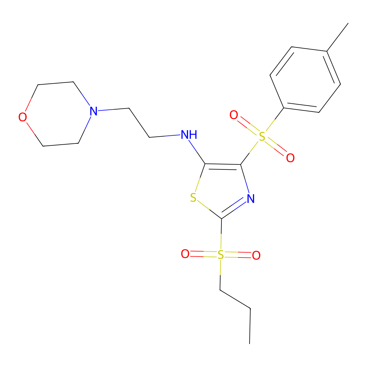 4-[(4-Methylphenyl)sulfonyl]-5-[(2-morpholin-4-ylethyl)amino]-2-(propylsulfony l)-1,3-thiazole molecular structure, CAS 690980-43-9