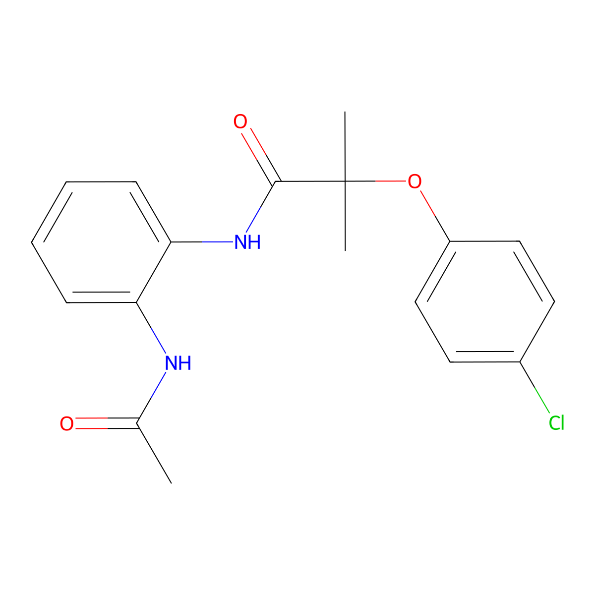 N-(2-acetamidophenyl)-2-(4-chlorophenoxy)-2-methylpropanamide molecular structure, CAS 690980-88-2