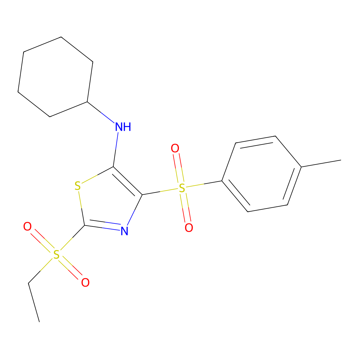 5-(Cyclohexylamino)-2-(ethylsulfonyl)-4-[(4-methylphenyl)sulfonyl]-1,3-thiazol e molecular structure, CAS 690981-02-3