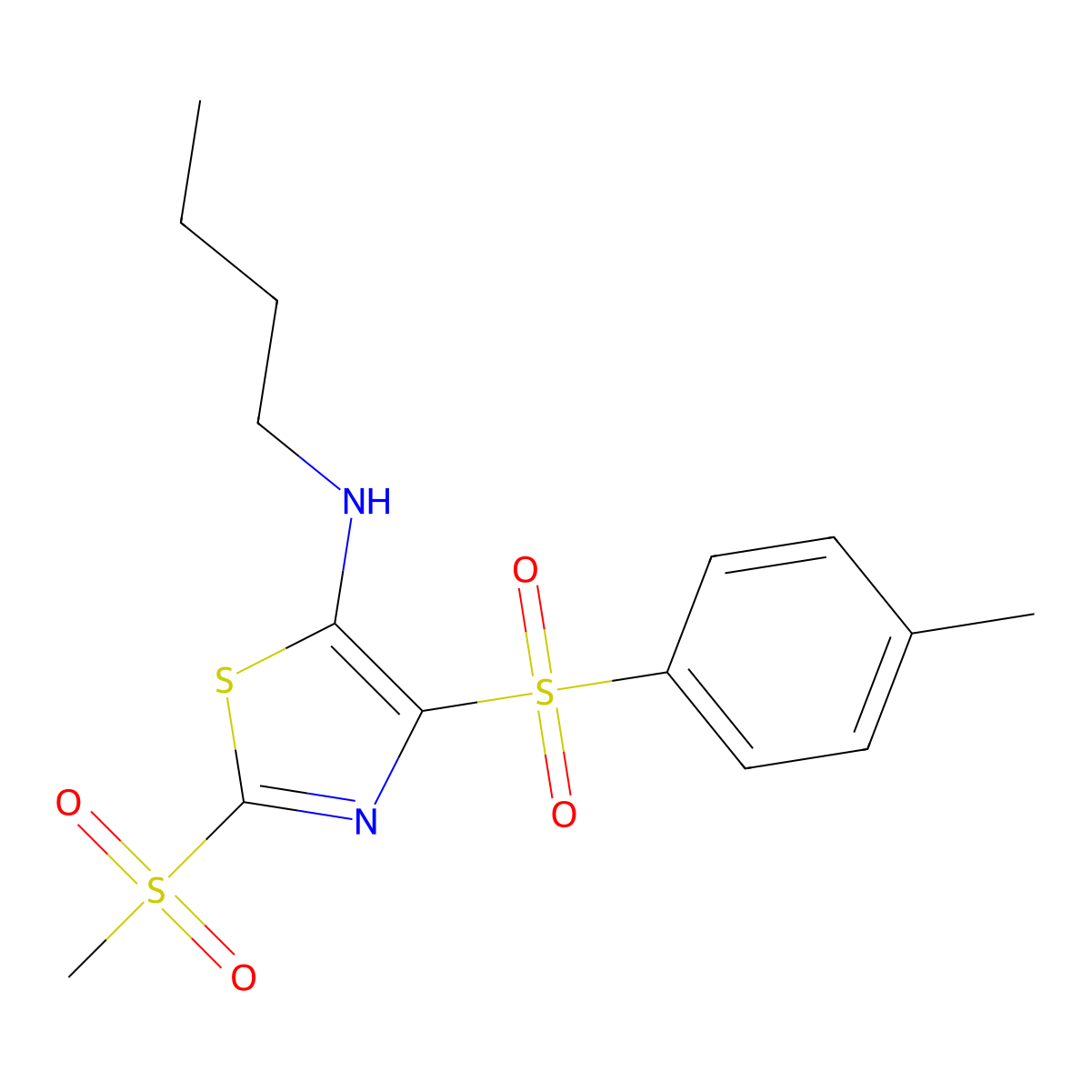 N-butyl-4-(4-methylphenyl)sulfonyl-2-methylsulfonyl-1,3-thiazol-5-amine molecular structure, CAS 690983-06-3