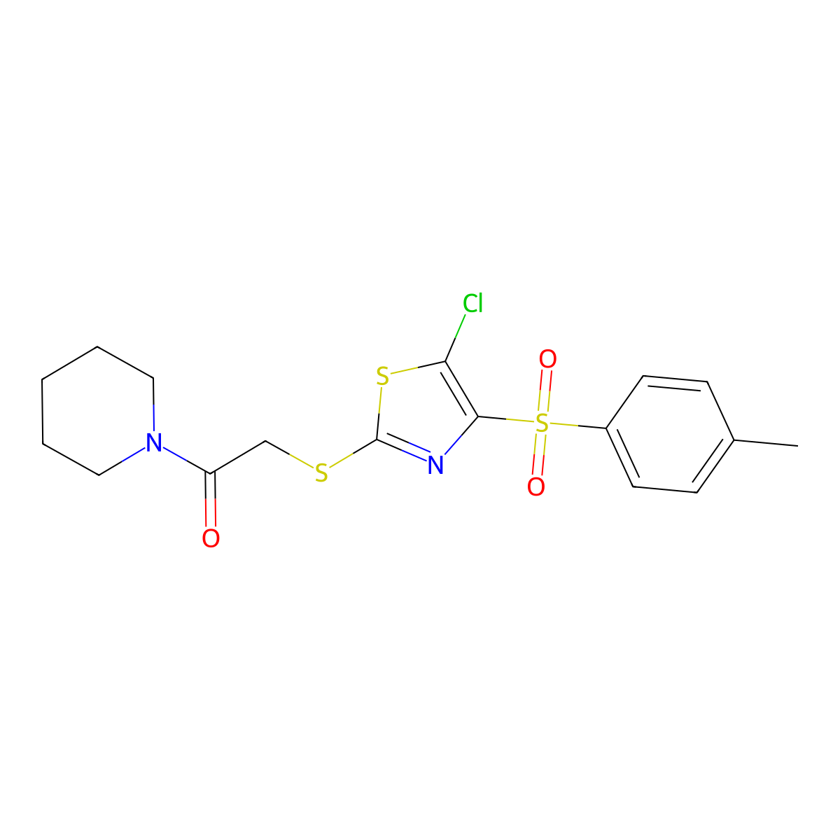2-((5-Chloro-4-tosylthiazol-2-yl)thio)-1-(piperidin-1-yl)ethanone molecular structure, CAS 690983-93-8