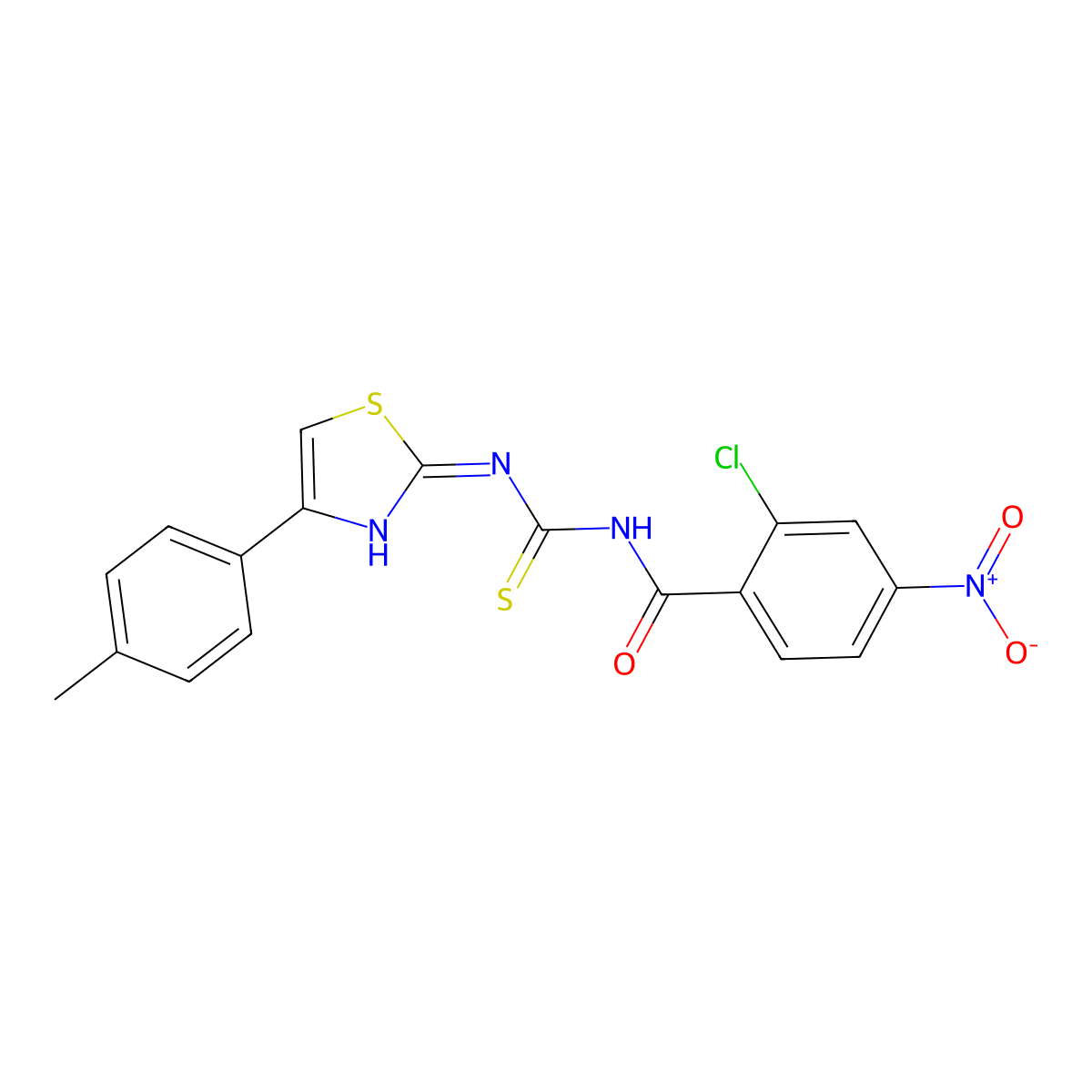 2-chloro-N-[[4-(4-methylphenyl)-1,3-thiazol-2-yl]carbamothioyl]-4-nitrobenzamide molecular structure, CAS 690984-03-3