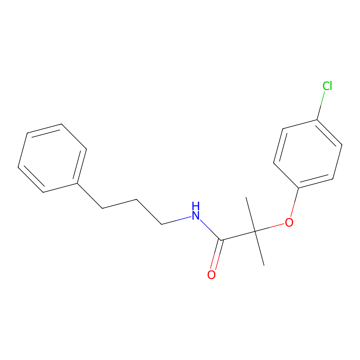 2-(4-chlorophenoxy)-2-methyl-N-(3-phenylpropyl)propanamide molecular structure, CAS 690984-30-6