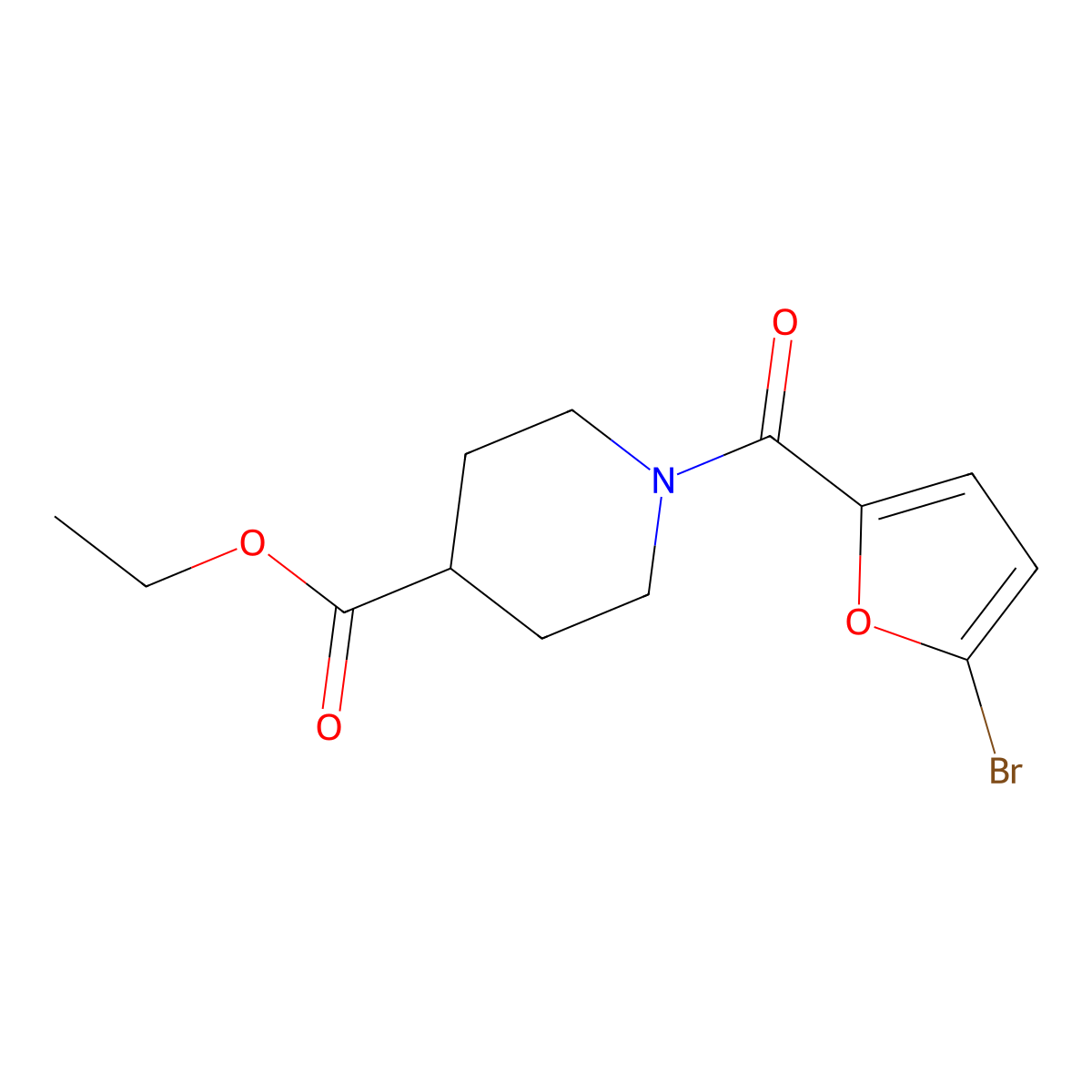 Ethyl 1-(5-bromofuran-2-carbonyl)piperidine-4-carboxylate molecular structure, CAS 690984-72-6