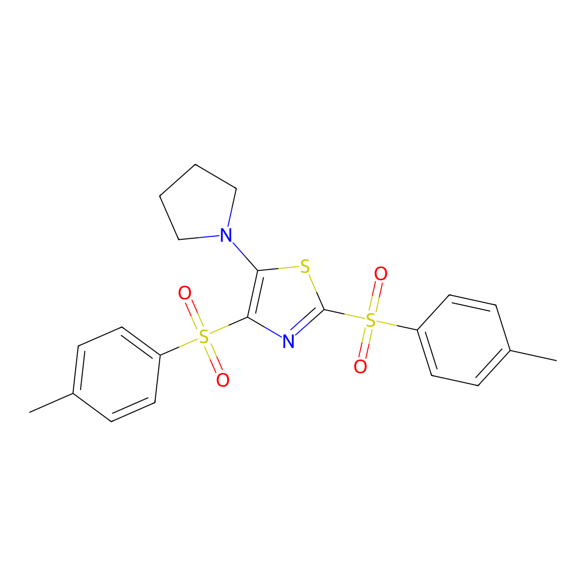 5-(Pyrrolidin-1-yl)-2,4-ditosylthiazole molecular structure, CAS 690984-85-1