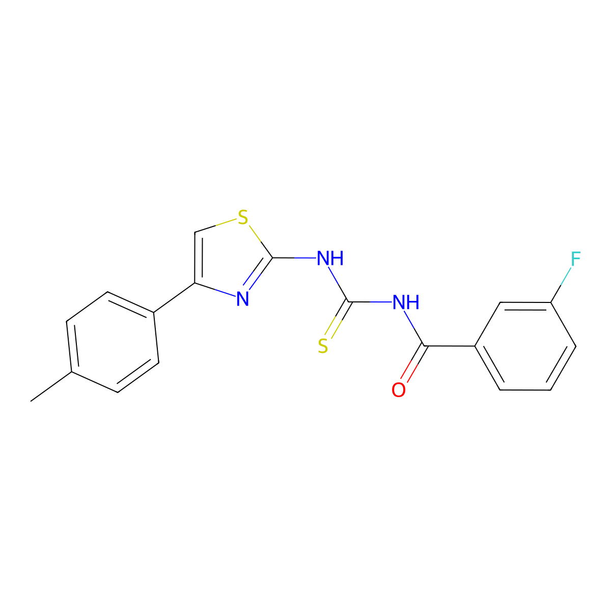 3-fluoro-N-[[4-(4-methylphenyl)-1,3-thiazol-2-yl]carbamothioyl]benzamide molecular structure, CAS 690984-91-9