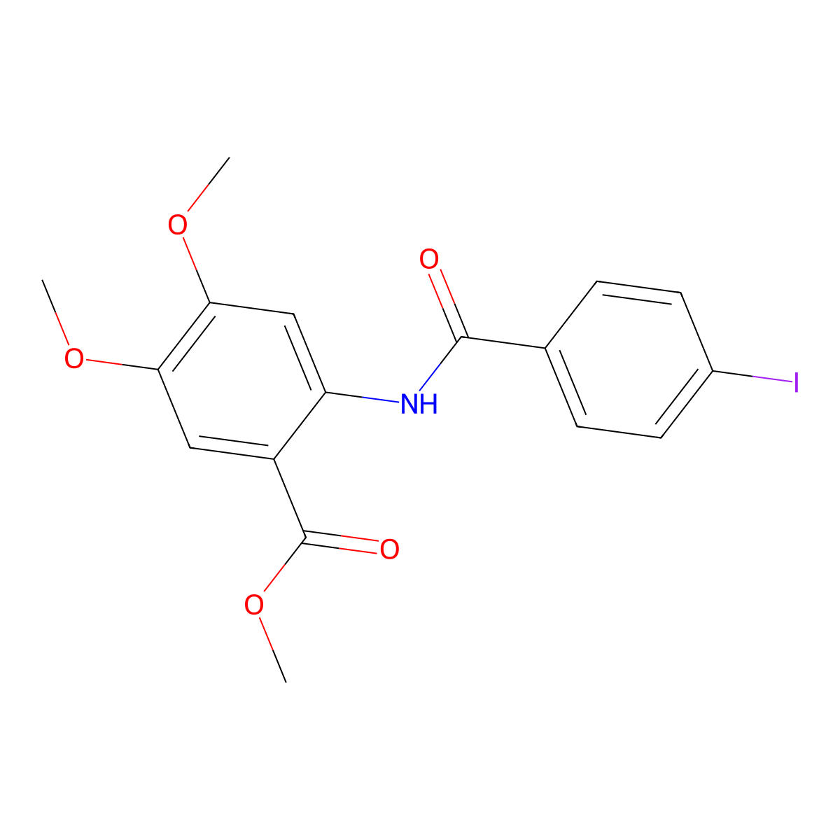 Methyl 2-{[(4-iodophenyl)carbonyl]amino}-4,5-dimethoxybenzoate molecular structure, CAS 690985-57-0