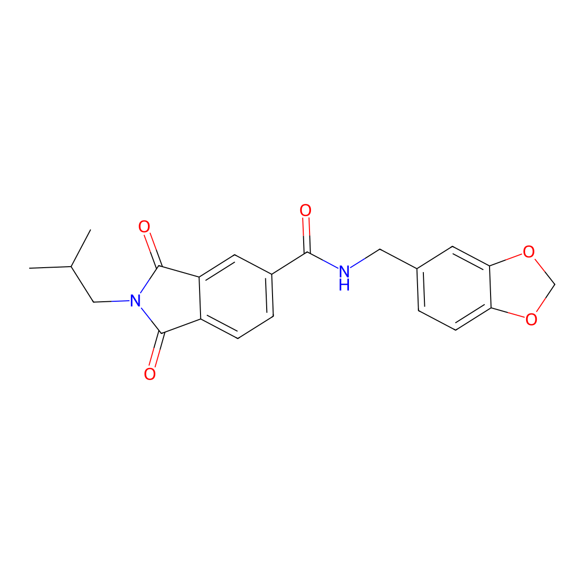 N-(1,3-benzodioxol-5-ylmethyl)-2-isobutyl-1,3-dioxo-5-isoindolinecarboxamide molecular structure, CAS 690986-31-3