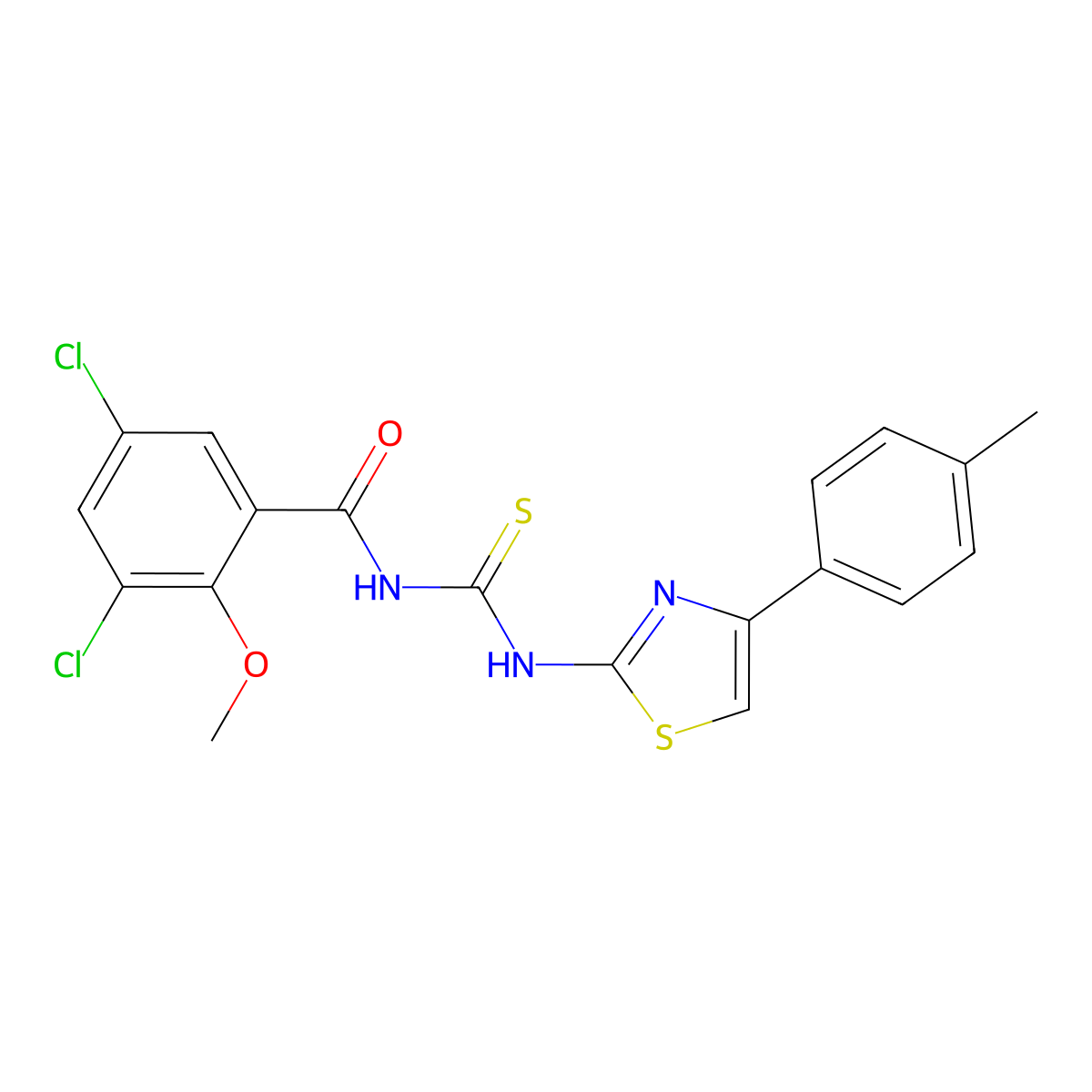 3,5-dichloro-2-methoxy-N-[[4-(4-methylphenyl)-1,3-thiazol-2-yl]carbamothioyl]benzamide molecular structure, CAS 690986-59-5
