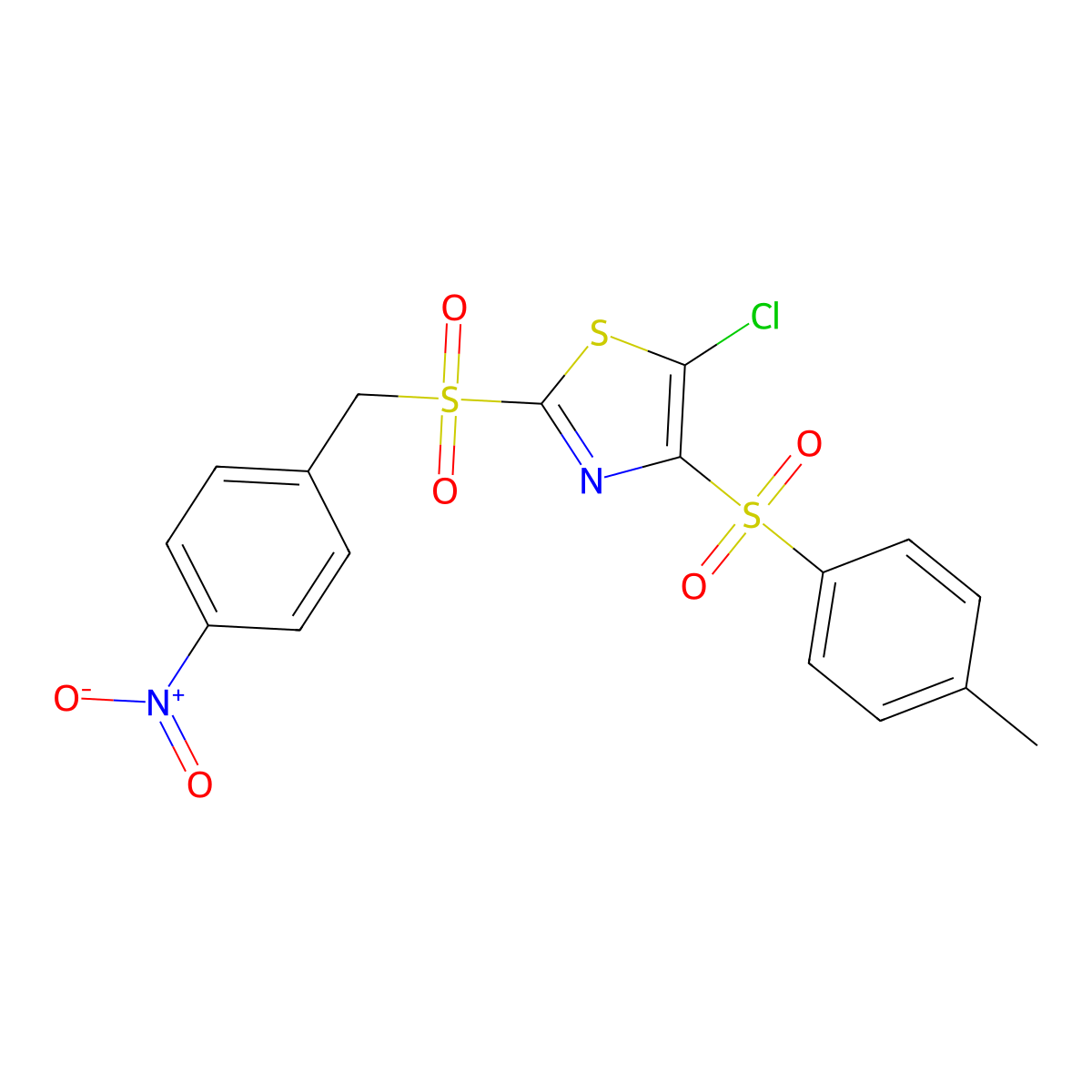 5-Chloro-4-(4-methylphenyl)sulfonyl-2-[(4-nitrophenyl)methylsulfonyl]-1,3-thiazole molecular structure, CAS 690986-60-8